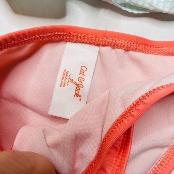 cat & Jack Mint & Coral Flower Stripe Tankini - Picture 5 of 6